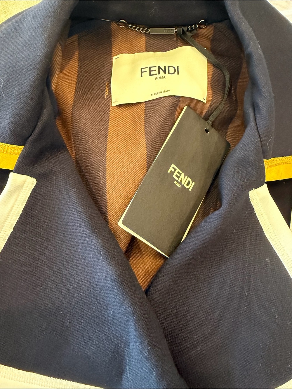 Fendi NWT Moto Jacket with White Piping and Yellow Trim - Picture 2 of 12